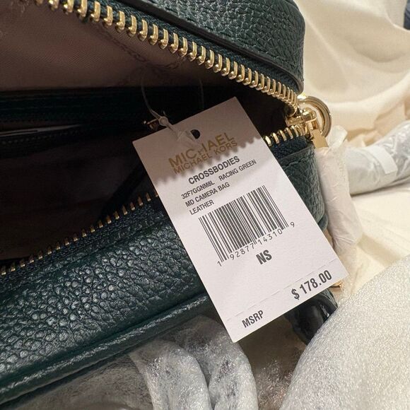 Michael Michael Kors Racing Green Leather Crossbody Medium Camera Bag NWT - Picture 9 of 11